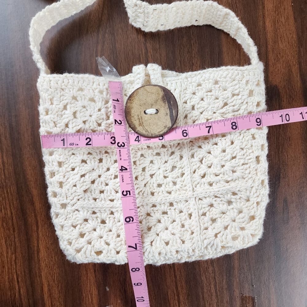 New Handmade Crochet Granny Square Crossbody Bag Cream Boho Lined Purse - Picture 6 of 11